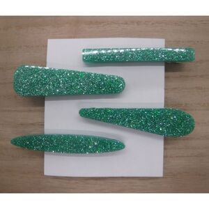 Barrettes Set of 4 Teal w/ Glitter